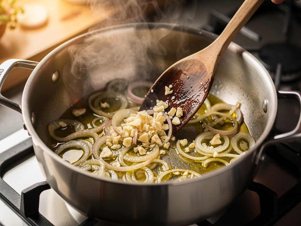 Sautéing aromatics in pot