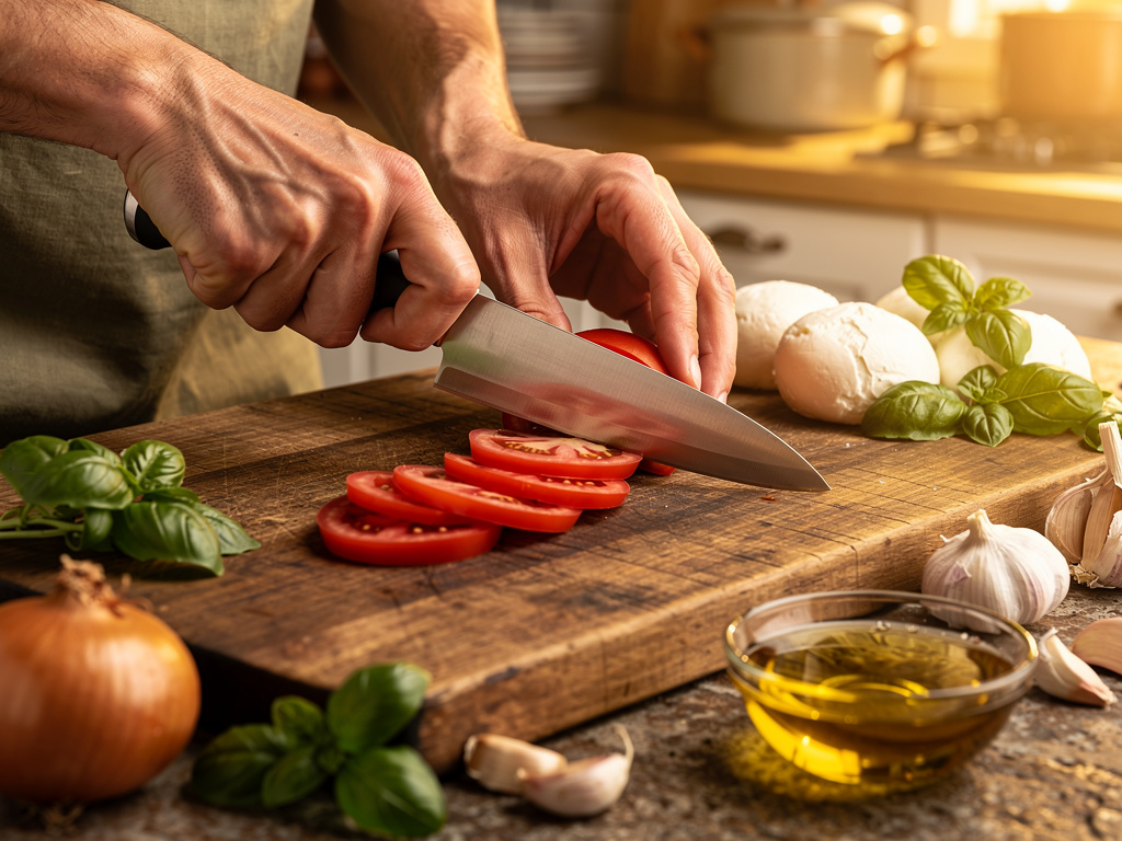 Preparing the vegetables for cooking.