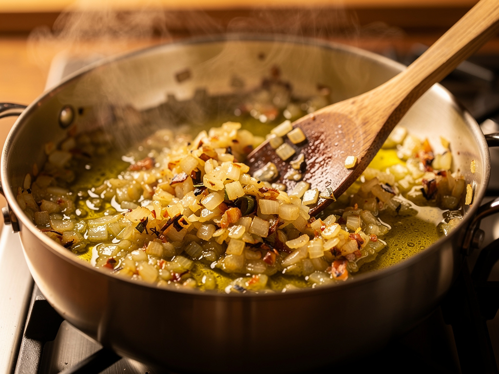 Sautéing the aromatics until fragrant.