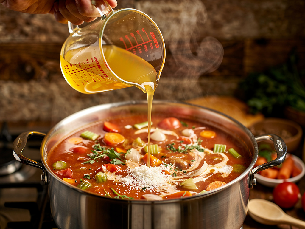 Adding the key ingredients to the pot.