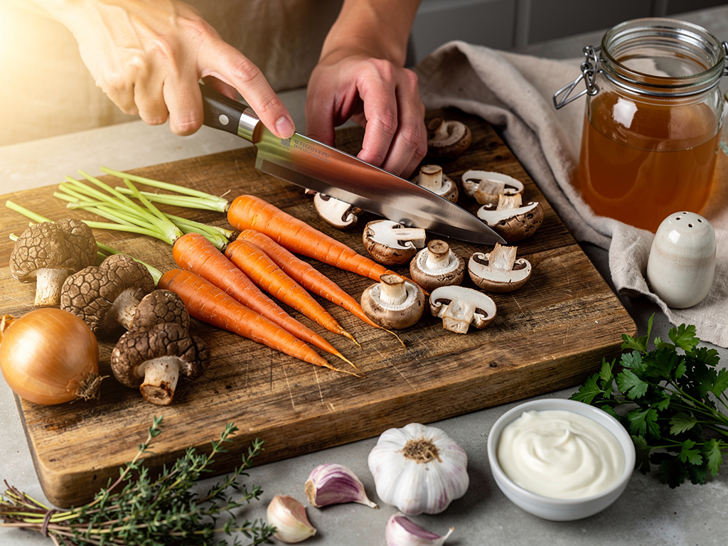 Preparing the vegetables for cooking.