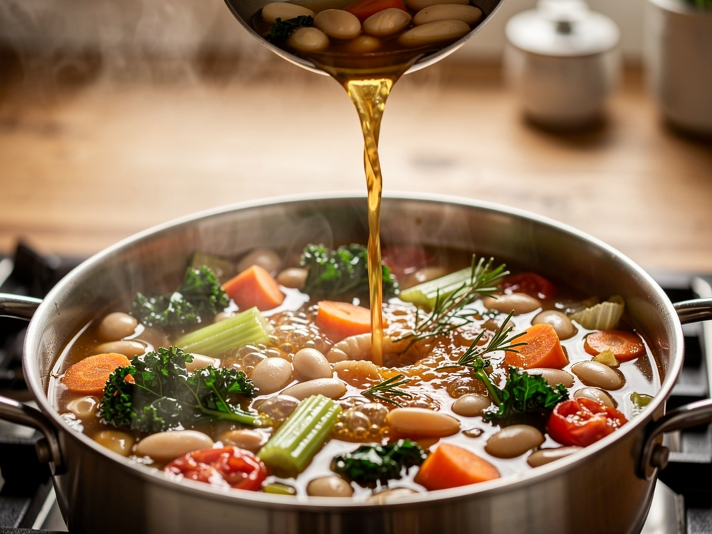 Adding the key ingredients to the pot.
