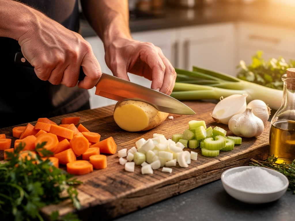 Preparing the vegetables for cooking.