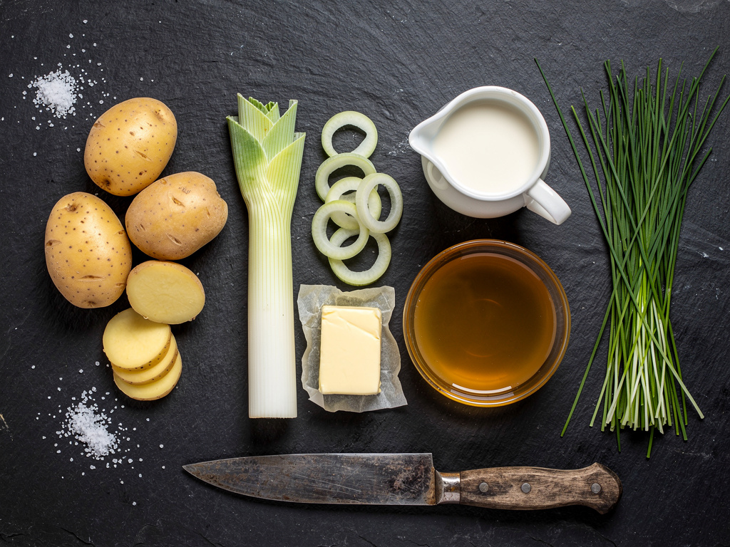 Fresh ingredients arranged for soup preparation